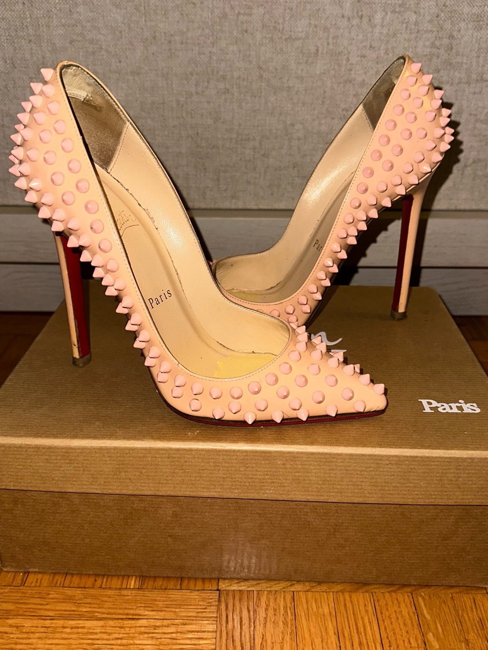 Pink Spike-Trim Pointed Toe Stiletto Heels